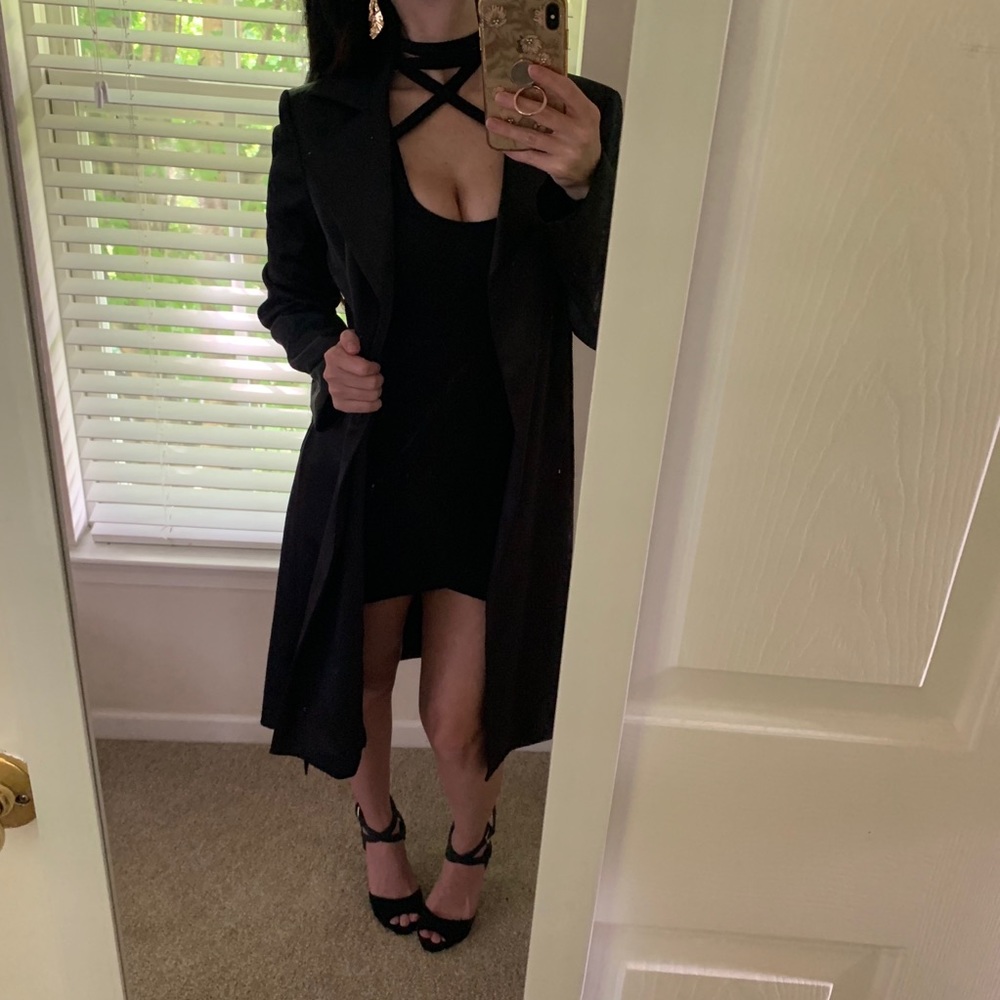 Arden B Black 3/4 Sleeve Trench Coat